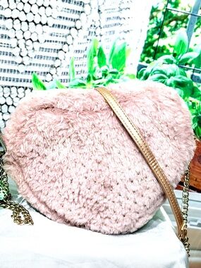 Target Pink Faux-Fur Heart Crossbody with Gold Chain